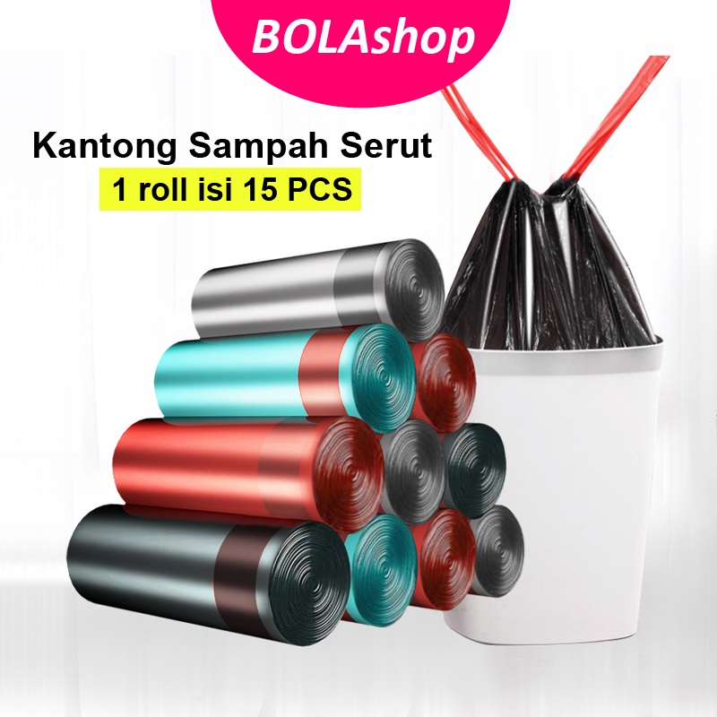 Kantong Sampah Serut Dengan Tali Plastik 1 Roll isi 15 Lembar