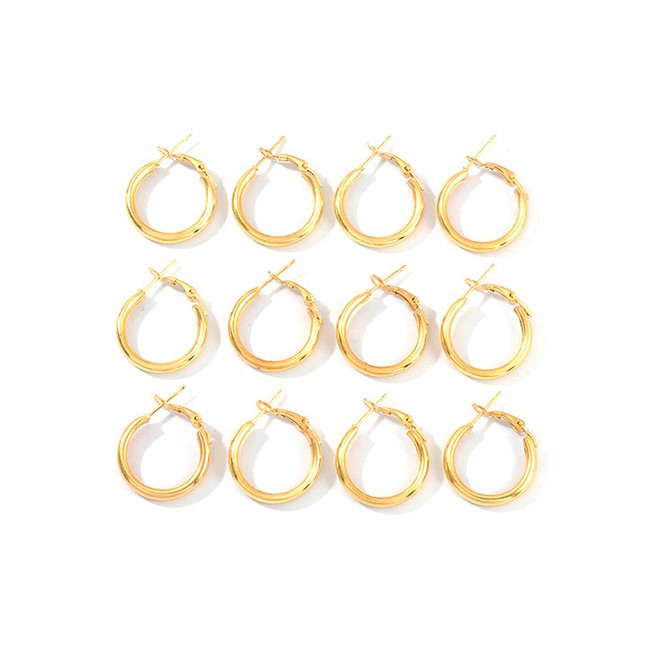 LRC Anting Fashion Gold Metal C-shaped Circle Earrings Set Of 6 D46780