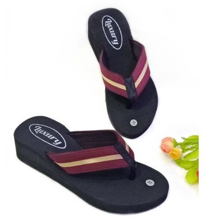 LUXURY - SANDAL WEDGES WANITA - SANDAL JEPIT WANITA SANTAI - SANDAL SPON WANITA - SANDAL JEPIT WANITA ( BESBAN STRIP )