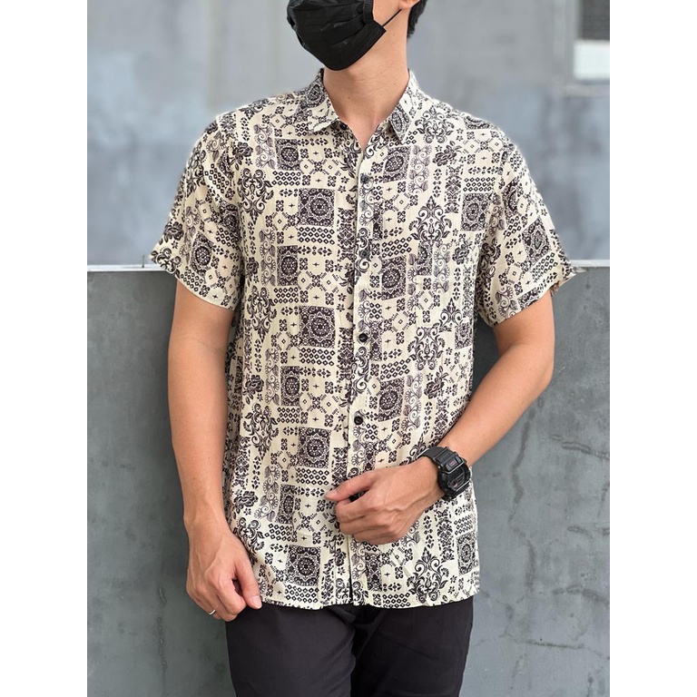 Mokokomo Kemeja Pria Motif Pd-61 Kemeja Pantai Lengan Pendek Kemeja casual