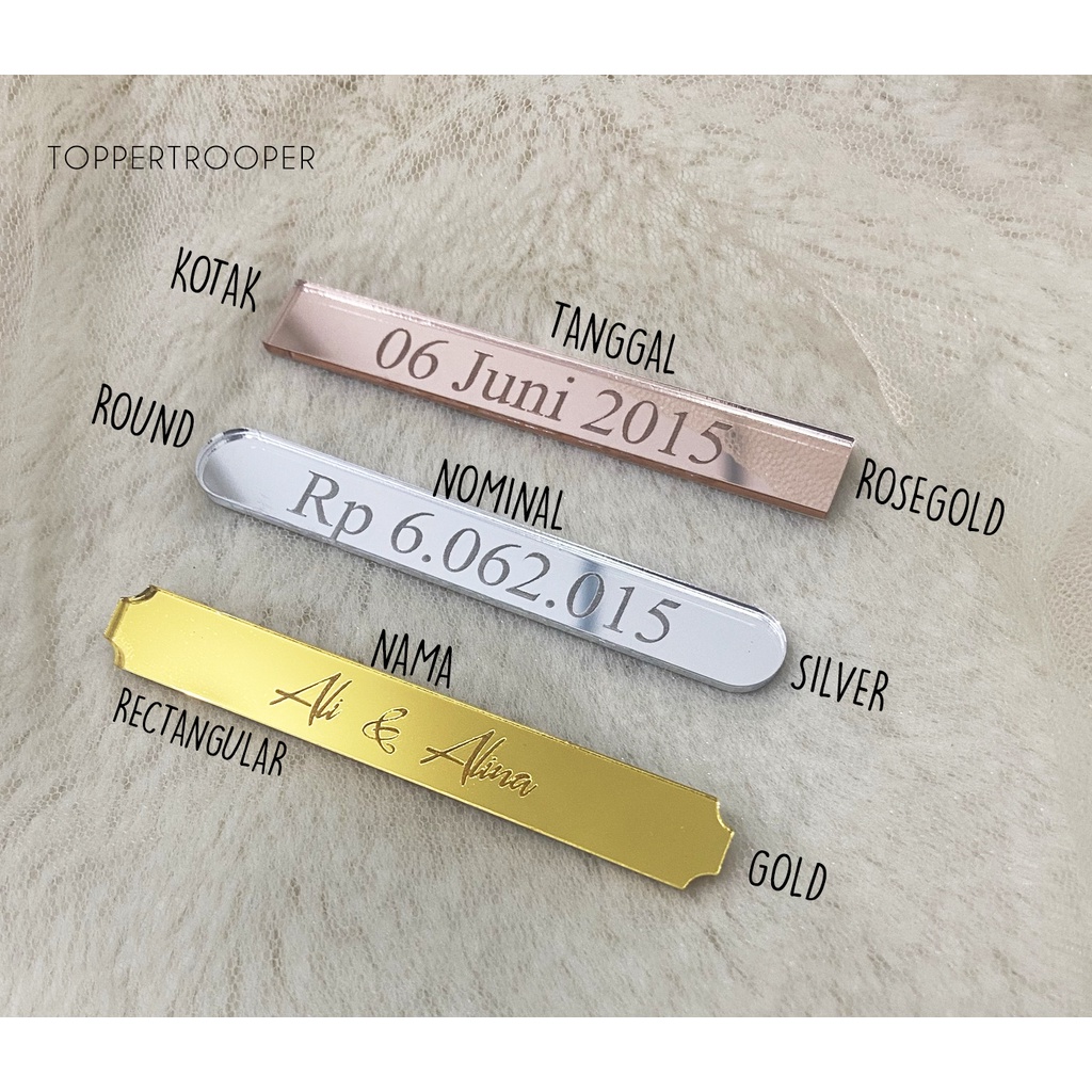 CUSTOM tanggal &amp; nominal Dekorasi Mahar/Seserahan - Akrilik mirror [1 HARI SELESAI]