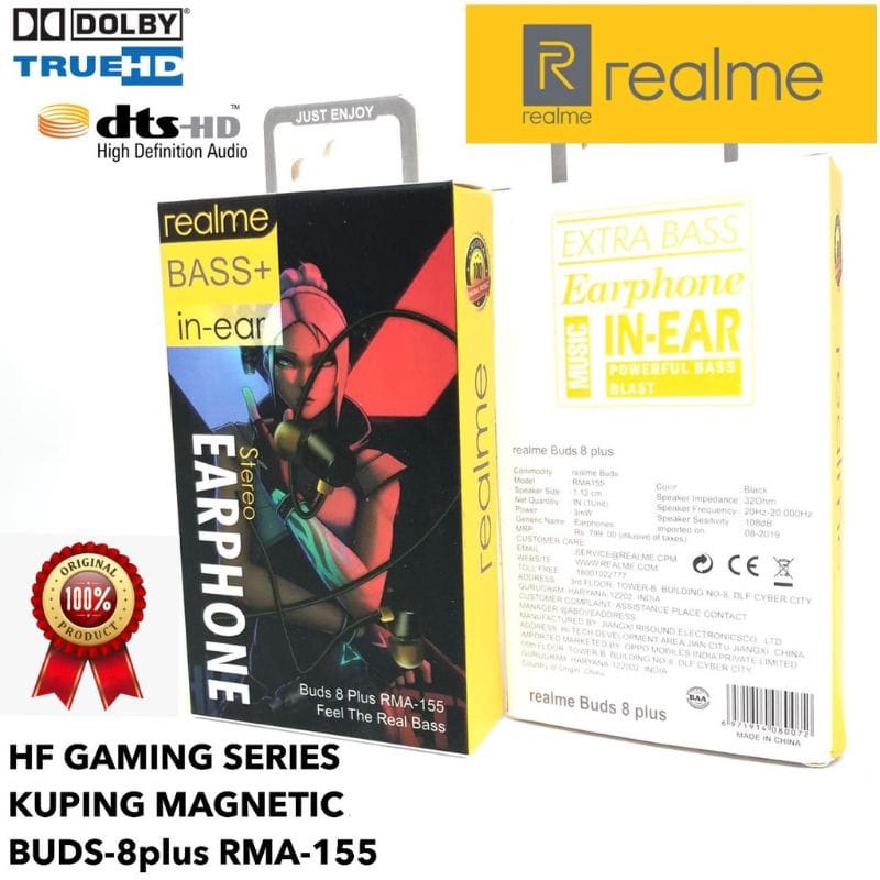 Headset REALME BUDS-8 PLUS RMA-155 Handsfree REALME Magnet RMA155 Earphone REALME BUDS8 Magnet RMA-155