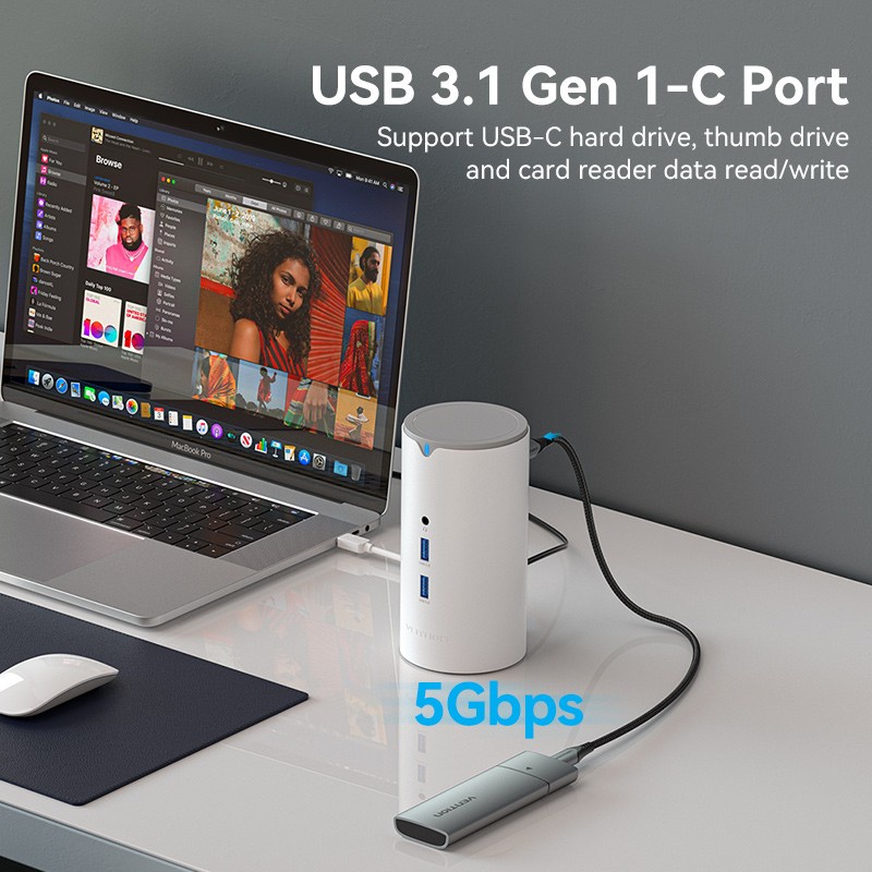 Vention Multiport Vertical Docking Usb Type C 3.1 HDMI VGA PD RJ45