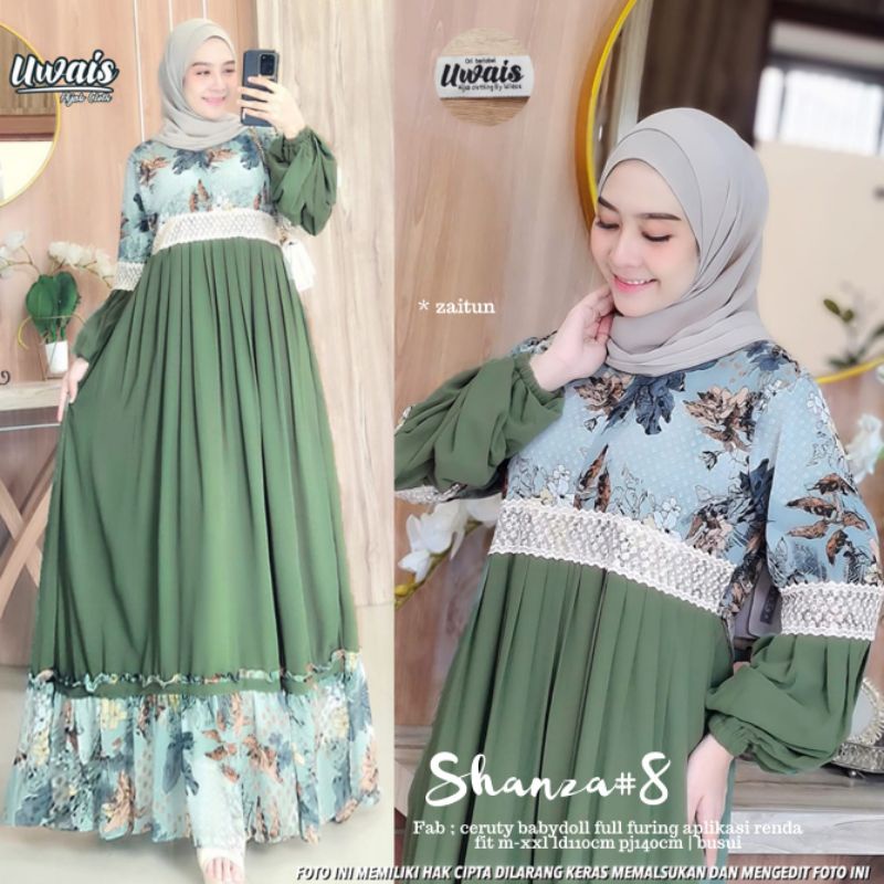 gamis shanza by uwais (cerutty babydoll full furing aplikasi renda)
