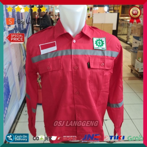 Baju Atasan Safety American Drill Merah - Atasan Safety Proyek Warna Merah Plus Logo