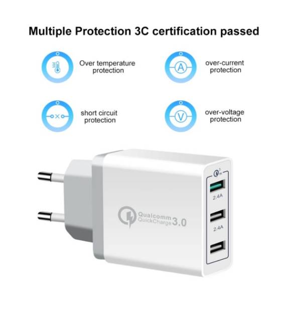 Joyseus T3 USB Charger 3 Port Quick Charge 3.0 Fast Charging