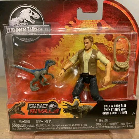 Harga Murah Jurassic World Dino Rivals Owen & Baby Blue Velociraptor Mattel 3 Inch