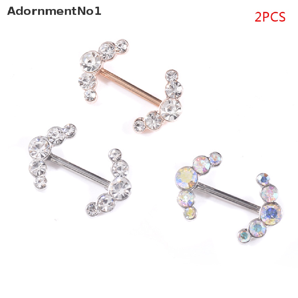 (AdornmentNo1) 2pcs / Set Anting Tindik Puting Aksen Kristal Bahan Stainless Steel Untuk Perhiasan Wanita