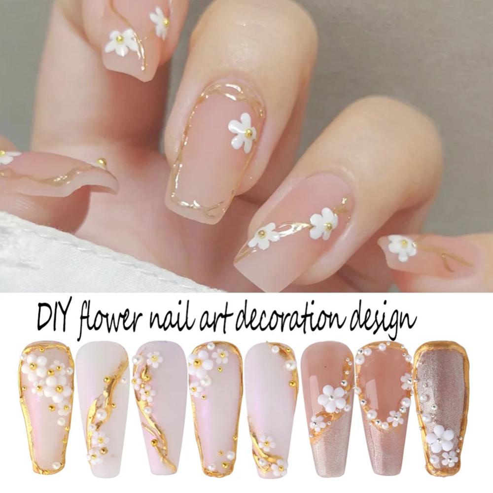 Timekey 6 Sekat / Kotak Bola Mutiara Putih Campur Untuk Dekorasi Nail Art DIY it A9K4