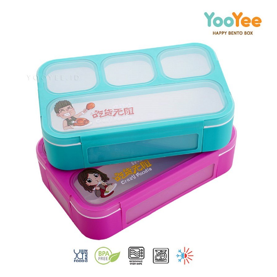 YOOYEE MINI SEKAT 3/ LUNCH BOX SEKAT 3 mini / Yooye Yoyee Mini Yooyee 606 F1 Lunchbox GRID Min Karakter X 9008 Anti Tumpah Bocor / Kotak Makan Bekal Lunch Box Anak LOL Yooyee