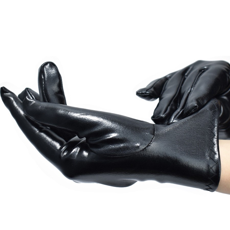 LTX-06 sarung tangan leather polos hitam kilap short gloves leather