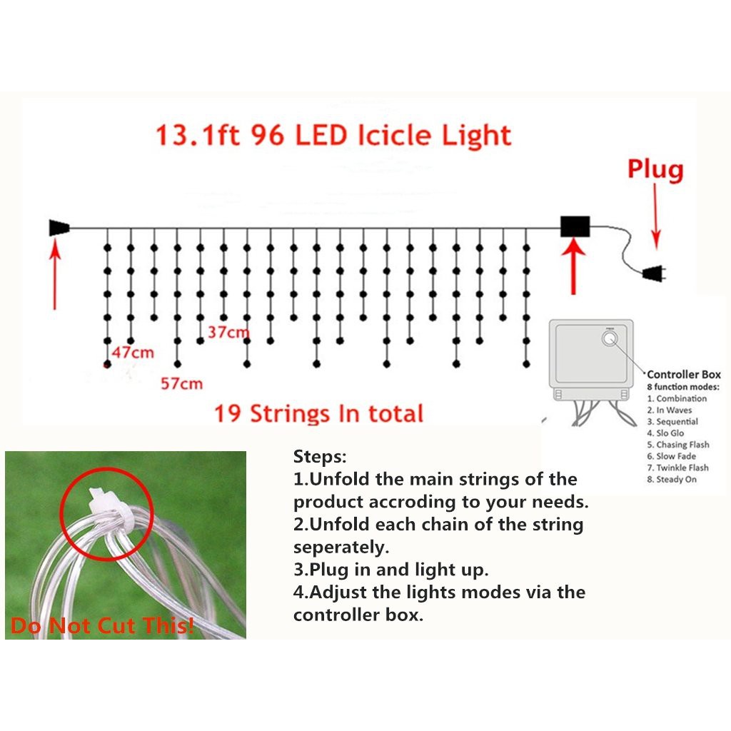 Lampu Tumbler Tirai 4M 96 LEDs Lampu Hias Led Tirai Natal Outdoor Waterproof Lampu Natal Tirai Led Curtain Light Rainbow Warmwhite