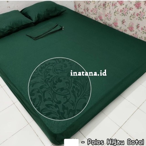 Sprei Set Sarung Bantal dan Guling Embos Polos Warna Hijau Botol 180 160 120