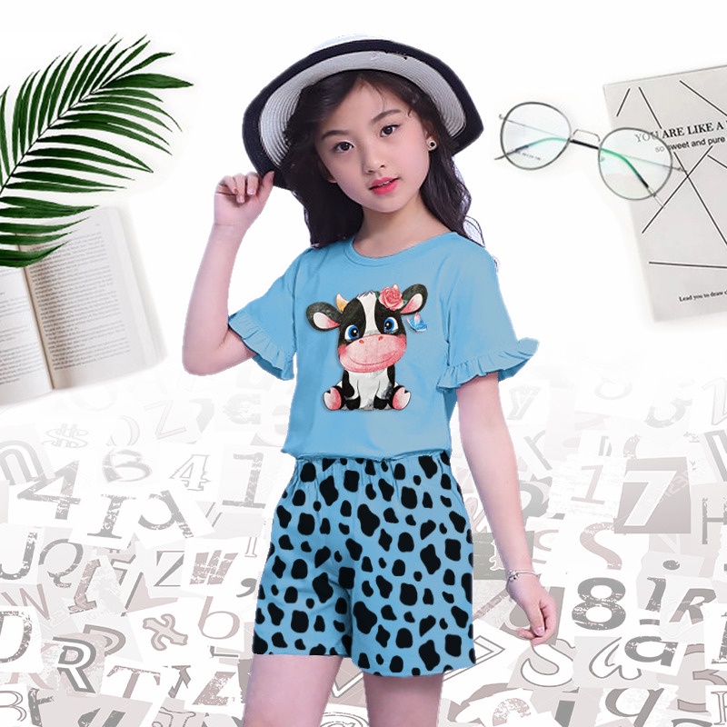 RILLO - SETELAN ANAK PEREMPUAN MODEL TANGAN TEROMPET COW 1 - 7 TAHUN FASHION KOREA