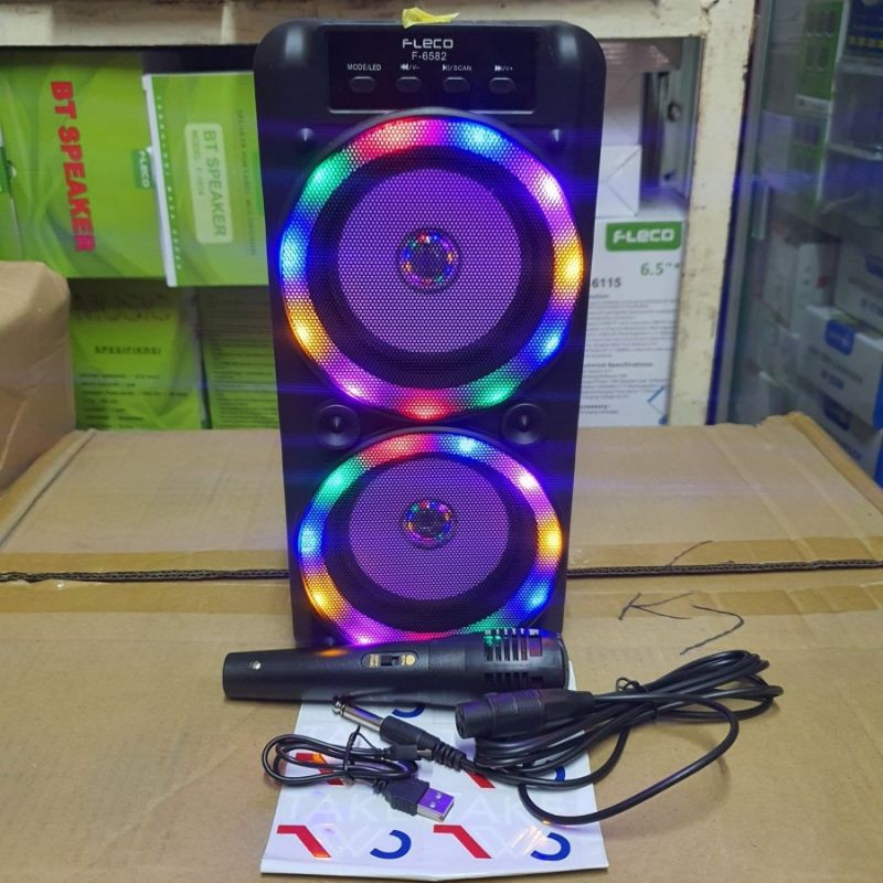 Speaker Bluetooth Fleco F6582 Bonus Mic Karaoke/Salon Aktif Portable Radio FM Led Speaker Wireless