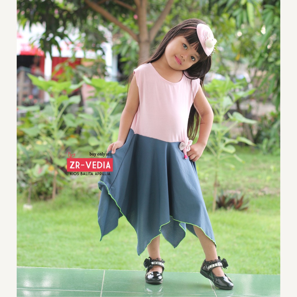 Dress Alona uk 1-2 Tahun /  Dres Anak Perempuan Cewek Baju Pakaian Murah Casual Gaun Pesta YukensI