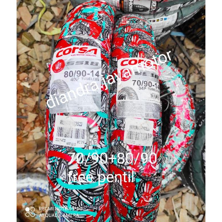 [[BISA COD]] Paket Ban tubles matic corsa 70/90+80/90.14 depan+blakang Free pentil yamaha mio soul x