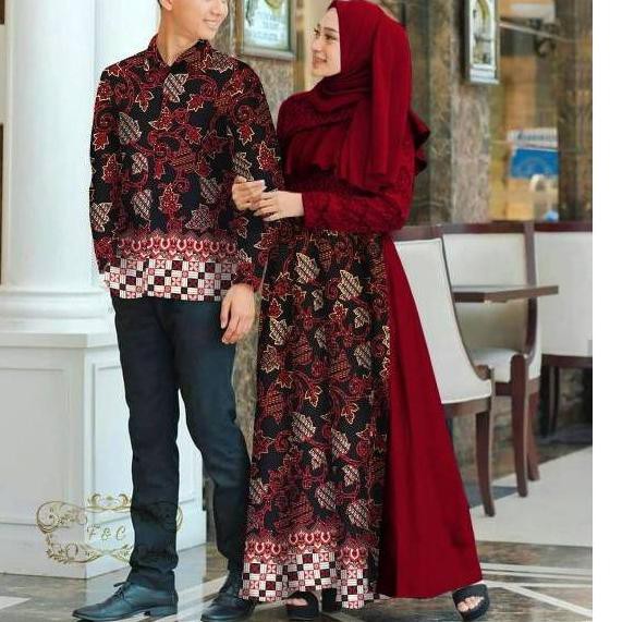 CP ALAZKA BRUKAT BATIK, COUPLE PASANGAN, BRUKAT, KATUN, GAMIS, HIJAB, MUSLIM, DRESS, 2 UKURAN 