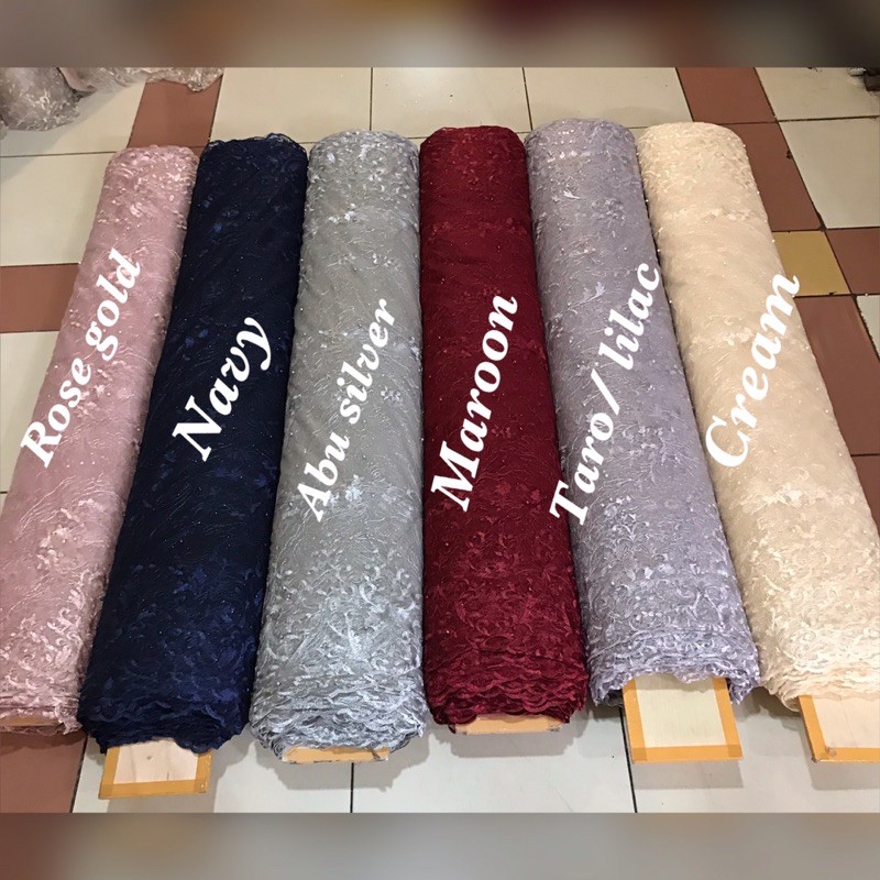 MURAH!! Kain bahan tille akar bordir / bahan kebaya brokat tille (CEPLOK BORDIR).