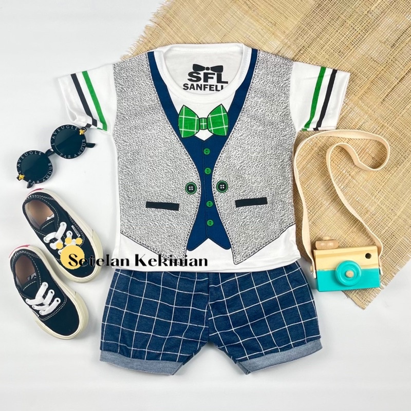 [SK] Setelan Baby 0 sampai 12 bulan Set Bayi Gambar Tuxedo Rompi Keren Grosir Baju Anak Kasual Cowok