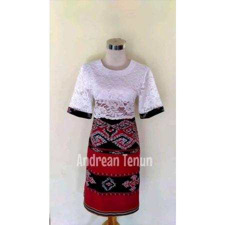 Dress tenun kombinasi brukat halusan