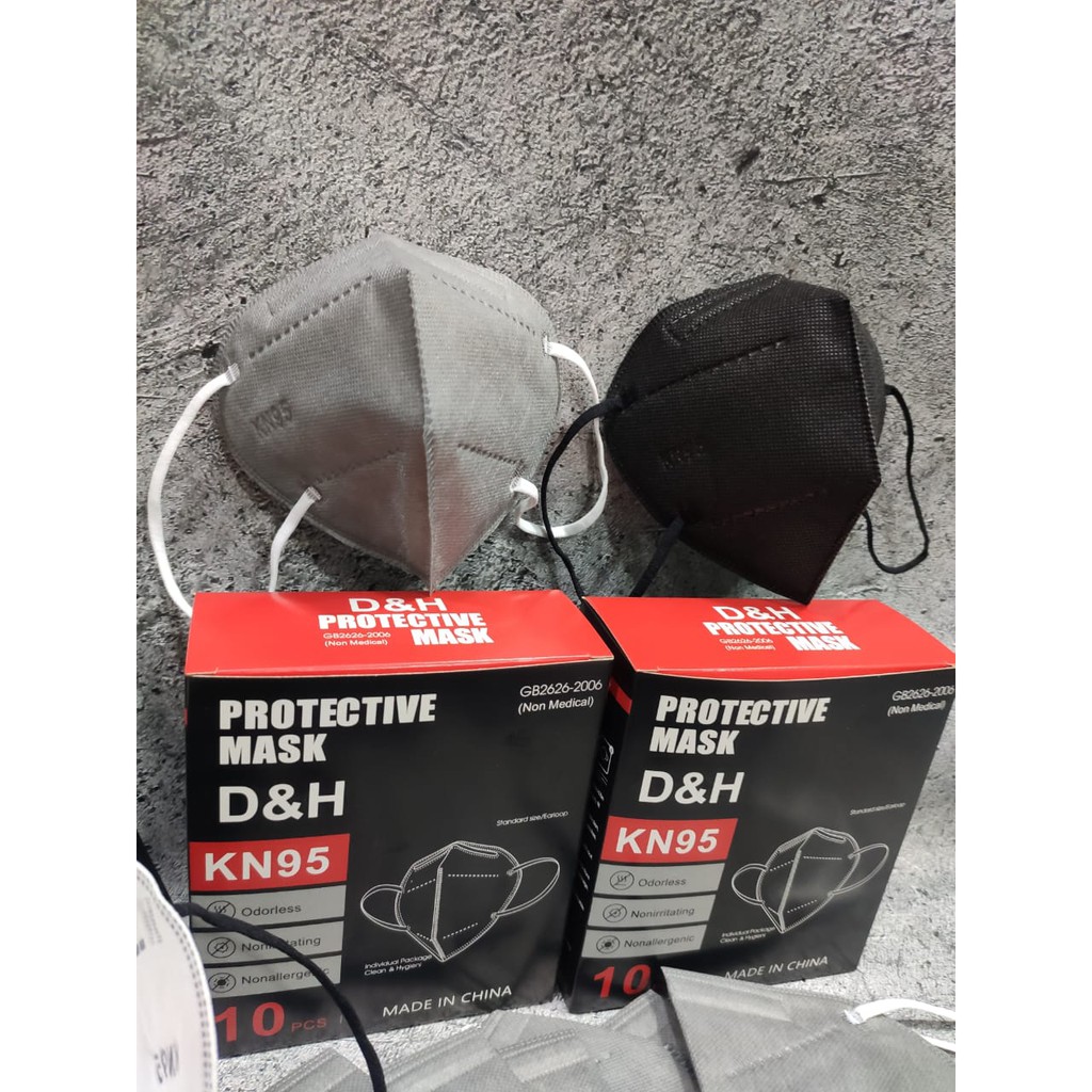MASKER KN95 Merk D&amp;H 5PLY EARLOOP PROTECTIVE  - ABU - HITAM
