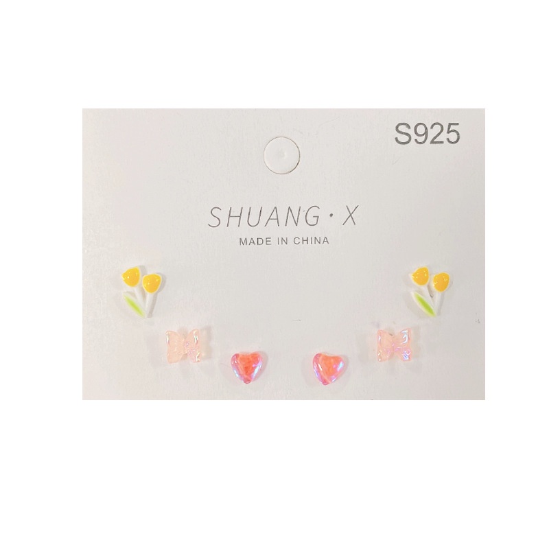 IFYOU 3pcs / set Anting Stud Desain Tulip Kupu-Kupu Hati Gaya Vintage Korea Untuk Wanita