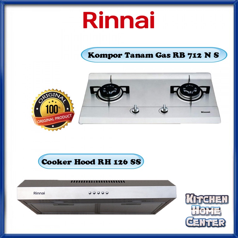 Paket Kompor Tanam Rinnai RB 712 N S &amp; Cooker Hood Rinnai RH 126 SS