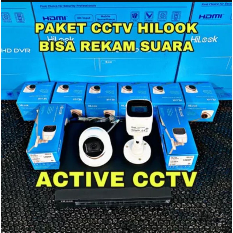 paket camera cctv 2 kamera hilook 2mp audio built in mic 4channel 4ch bisa rekam suara by hikvision