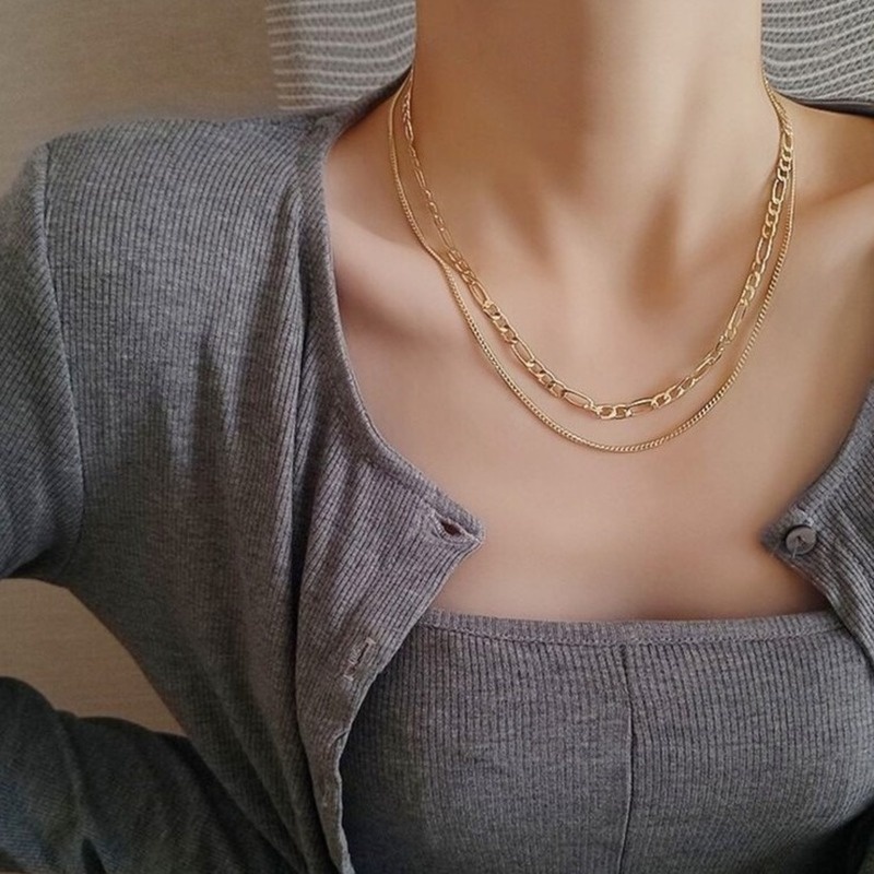 Temperament double layer niche light luxury simple stacking clavicle chain