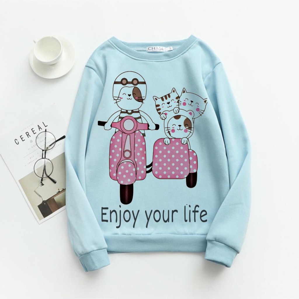 VS GG  - Baju SETELAN atasan SWEATER wanita ENJOY YOUR LIFE