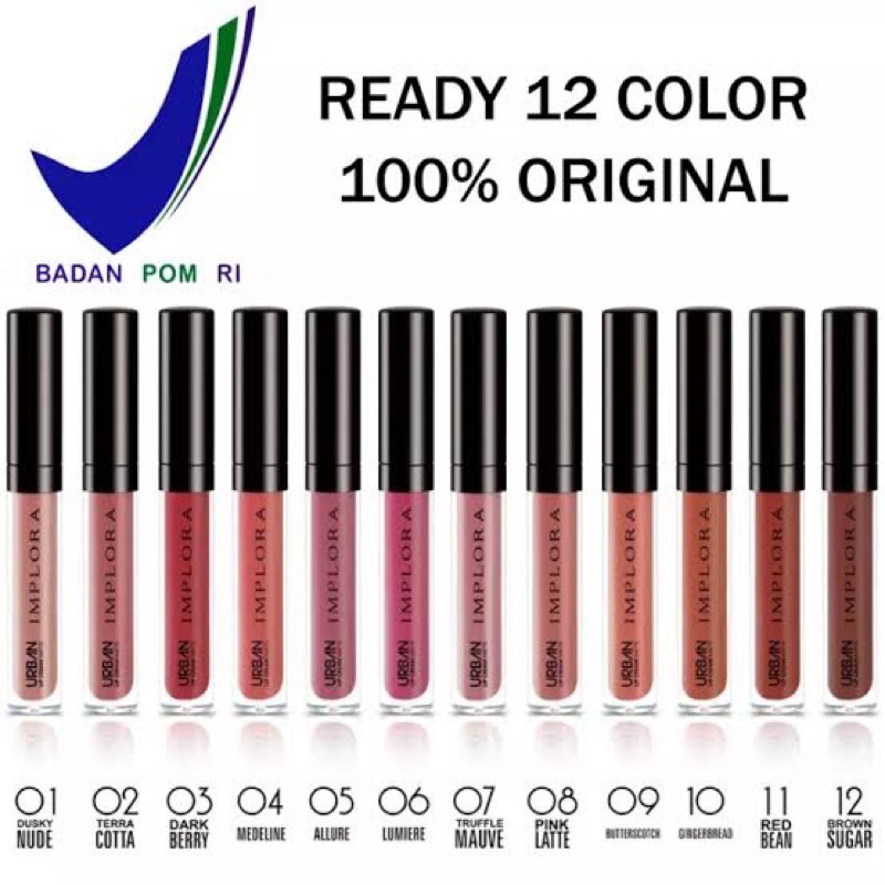 READY 12 WARNA IMPLORA URBAN LIP CREAM MATTE Krim ORIGINAL BPOM Resmi Baru