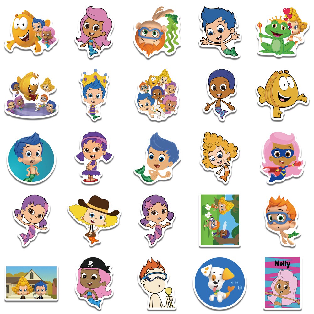 50pcs Bubble Guppies Cartoon Stickers Children's Enlightenment Toy Decals DIY Laptop Luggage Fridge Notebook Sticker