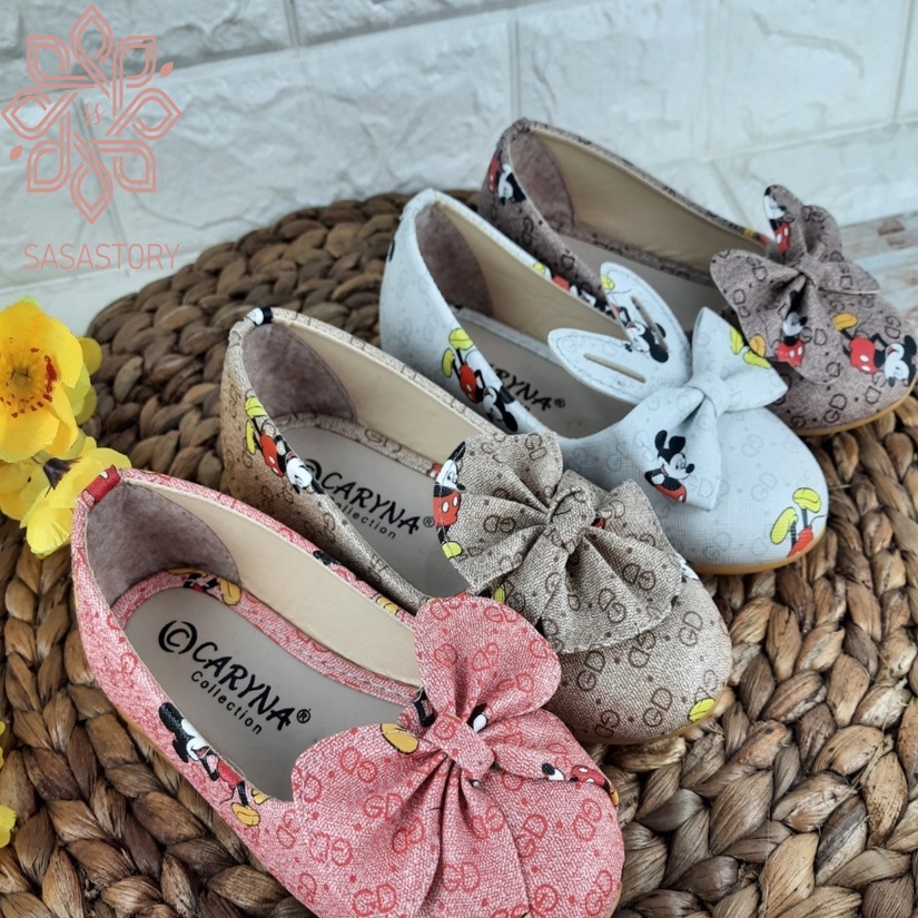 SEPATU PESTA FLATSHOES ANAK PEREMPUAN MICKEY 3 4 5 6 TAHUN IA01