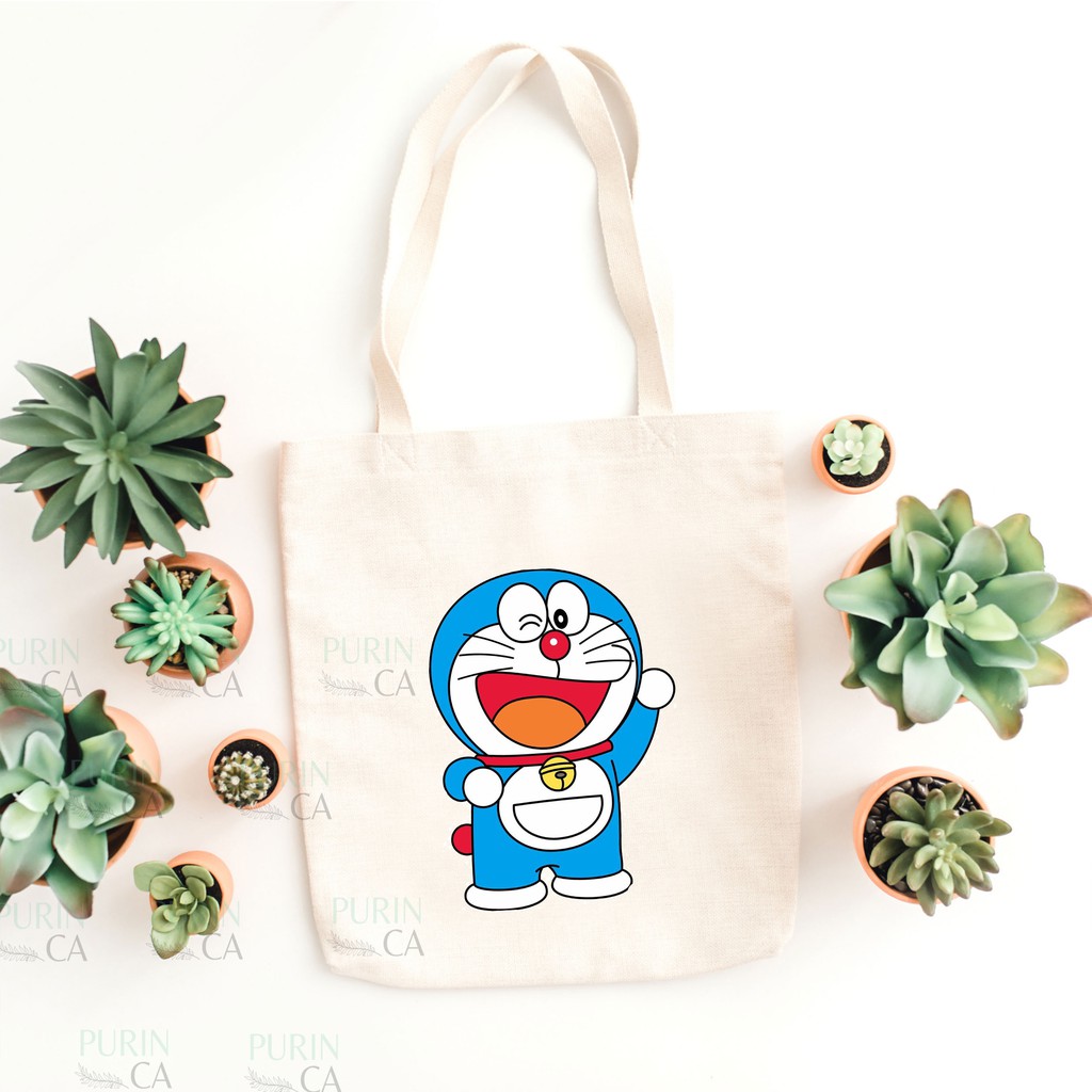 Tote bag Kanvas Gambar Kartun Doraemon Lucu