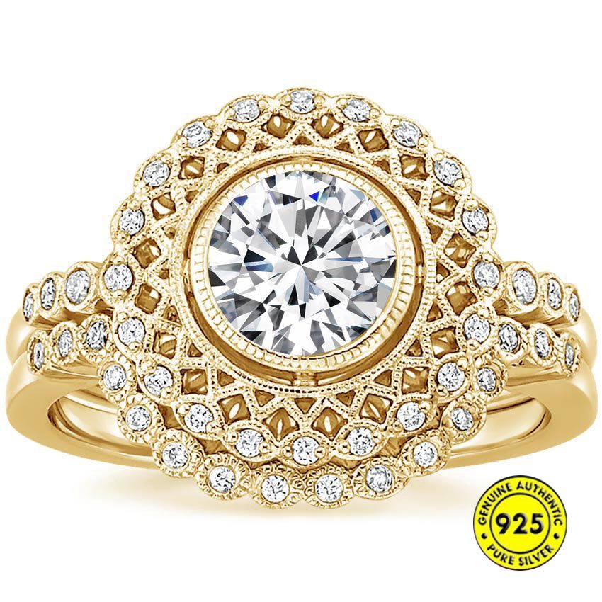 Set Cincin Emas 18k S925 Micro Inlaid Moissanite Untuk Pertunangan