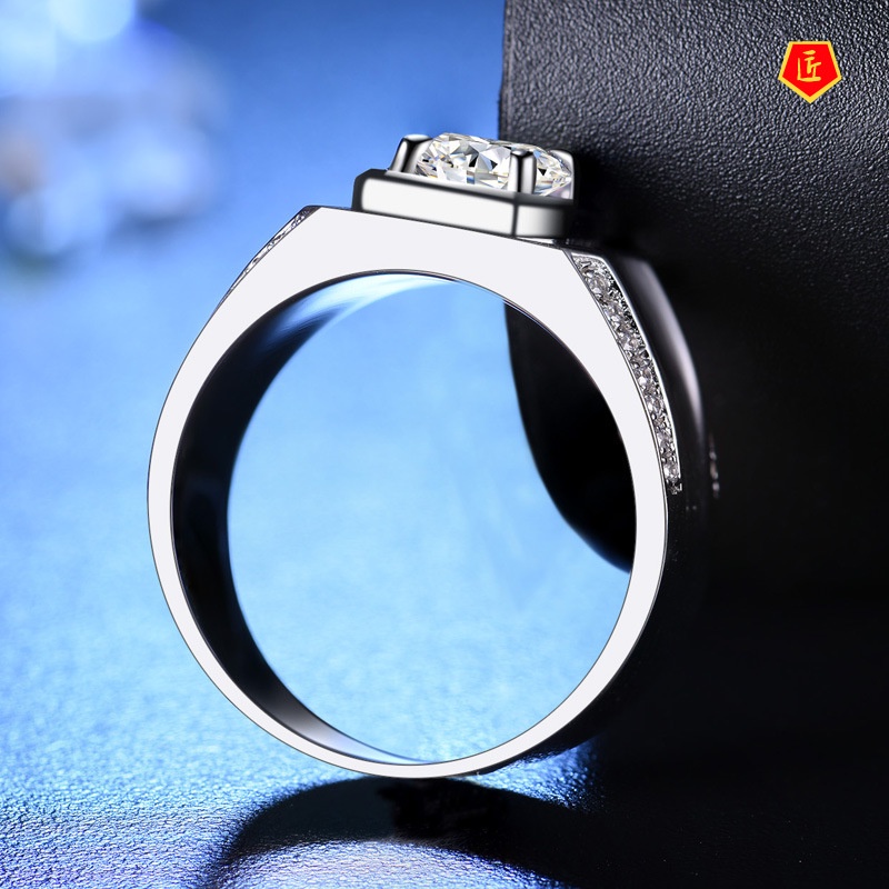 [Ready Stock]Pt950 Simple 1 Karat Moissanite Micro-Inlaid Men's Ring