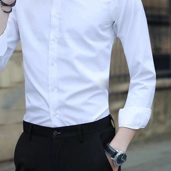 Baju Kemeja Pria Kasual Polos Hitam Putih Lengan Panjang /hem baju pria/