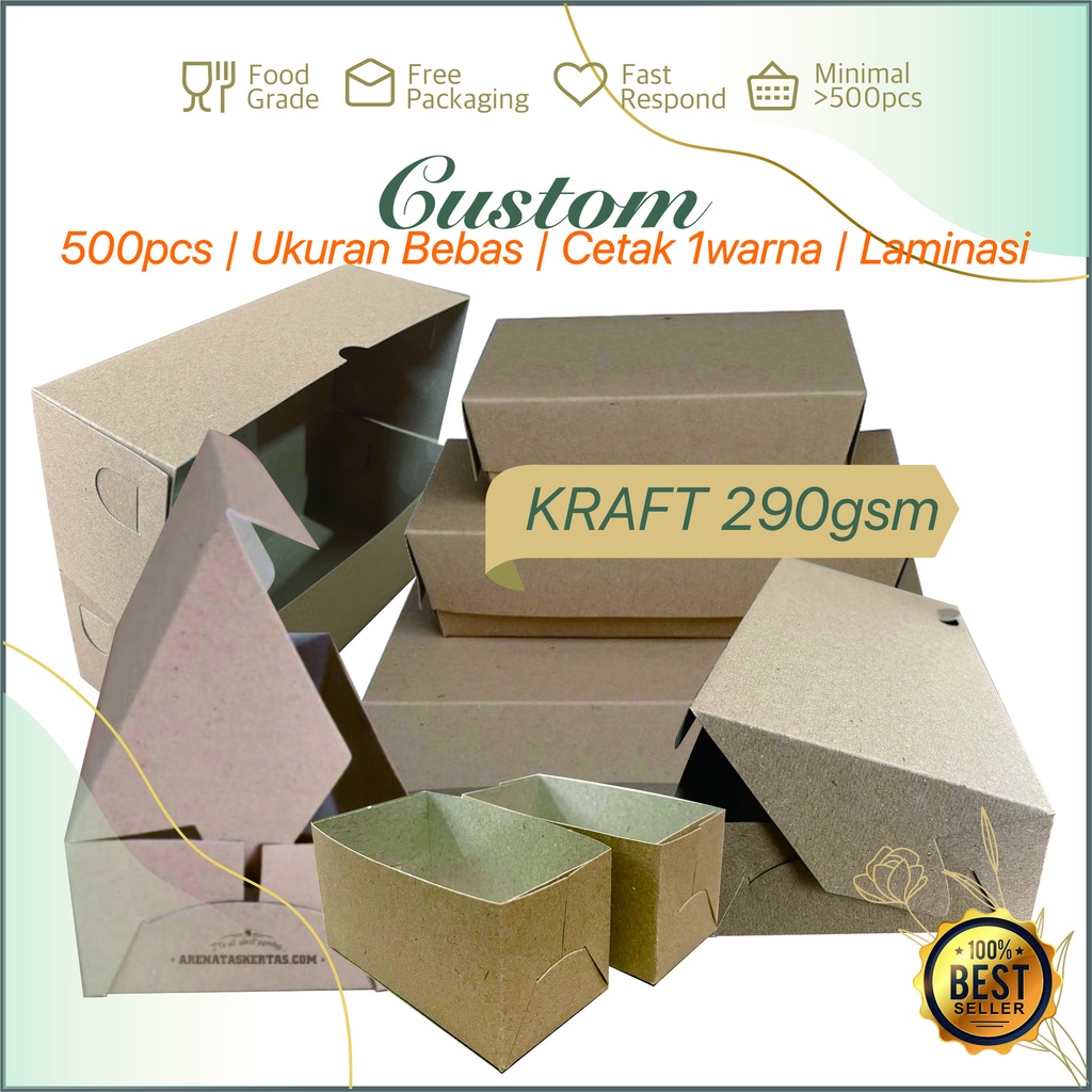 

Box Dus Kemasan Kertas Kraft Coklat 290gsm Laminasi KUSTOM BARU 500