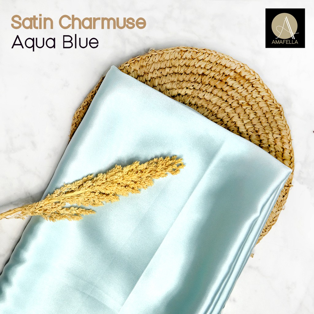 1/2 meter Kain Satin Charmuse / Sateen Silk Premium Aqua Blue