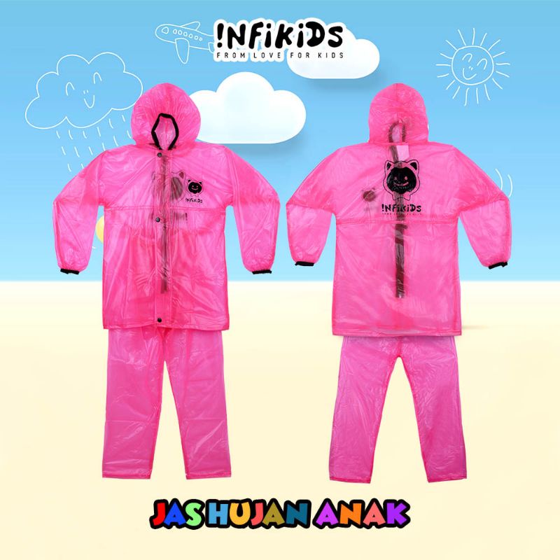 Jas Hujan Anak Setelan Baju Celana Usia 6 - 12 Tahun Terbaru Warna Pink Merah Biru Hijau | Raincoat Mantel Anak Umur SD