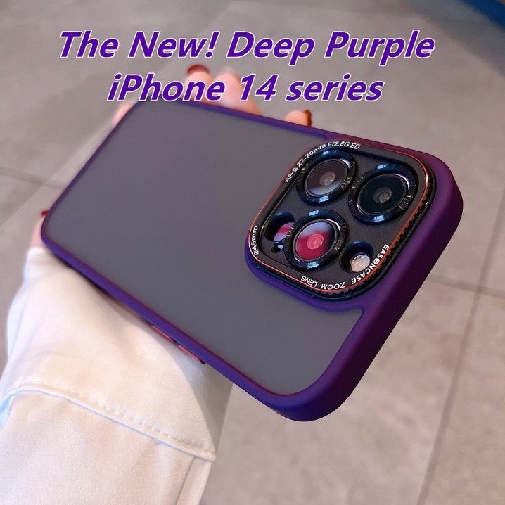 The New! New Deep Purple Matte High Quality Anti-Fingerprint Case iPhone 14 plus 14 Pro Max 13 Pro Max Hard Shell Metal Camera + Metal Button Case Phone