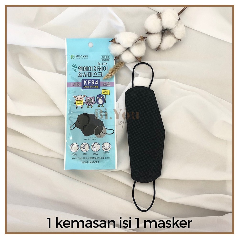 [isi 1-HITAM] Masker Anak KF94 MHCARE Adjustable Earloop Original Kids Mask Made in Korea
