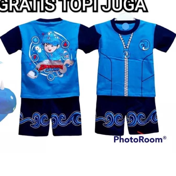 FREE TOPI / BAJU ANAK BOBOIBOY SETELAN ANAK BOBOIBOY AIR API HALILINTAR DAUN GEMPA