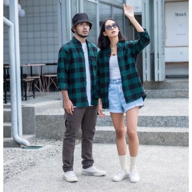 Terlaris) Kemeja Flanel Pria Wanita Lengan Panjang Kualitas Premium Kemeja Kotak Kotak Coupel Cowok Cewek