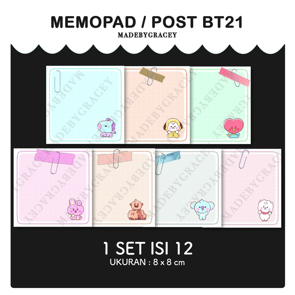 

[PO] Memo Pad Post It Sticky Note BTS BT21 KPOP Murah