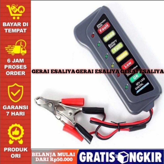 Tirol Tester Baterai Digital 12V 6 LED - BJ-803 - Hitam