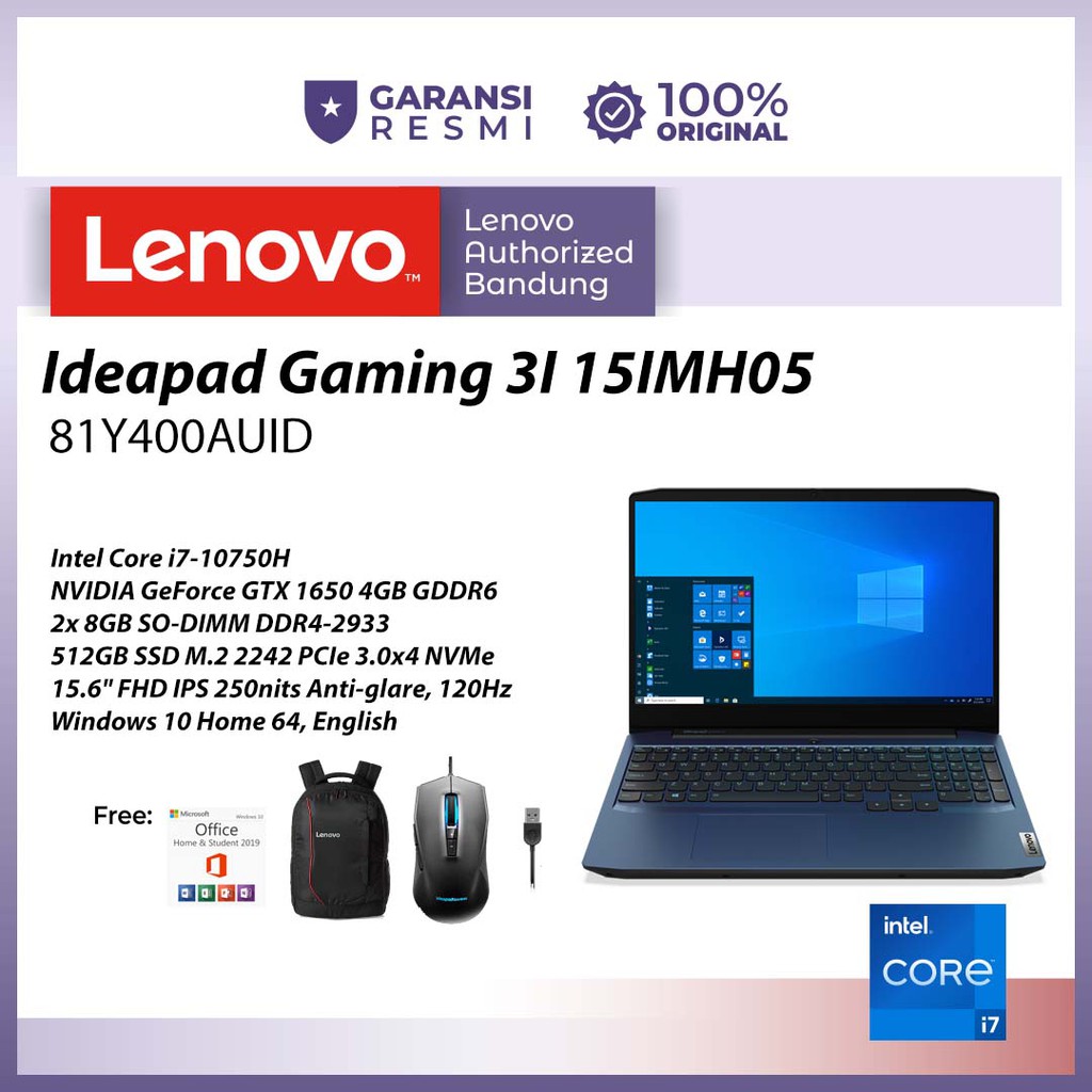 Lenovo Ideapad Gaming 3i i7-10750H GTX16504GB 16GB 512SSD WIN10+OHS AUID