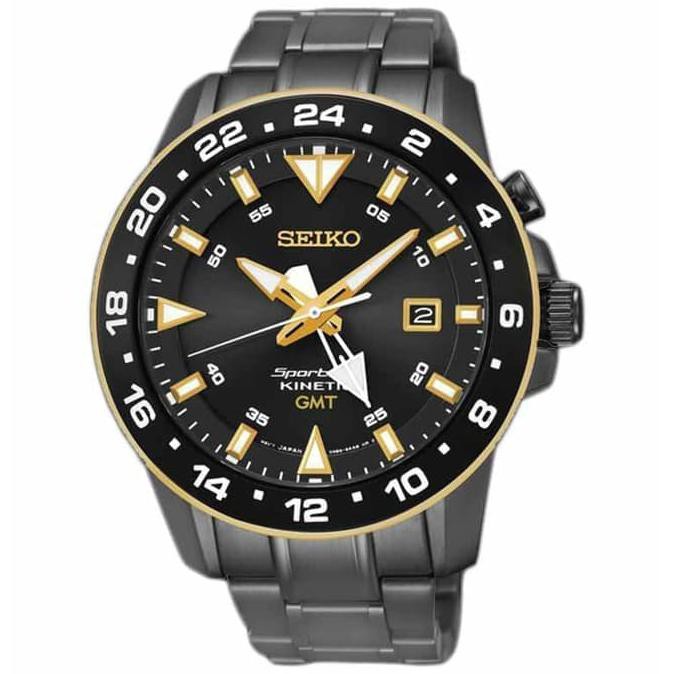 Seiko SUN026P1 Sportura Kinetic GMT Black Rose Gold