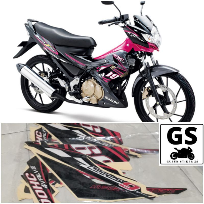 STRIPING STIKER LIS BODY MOTOR SUZUKI SATRIA FU TAHUN 2012 PINK HITAM